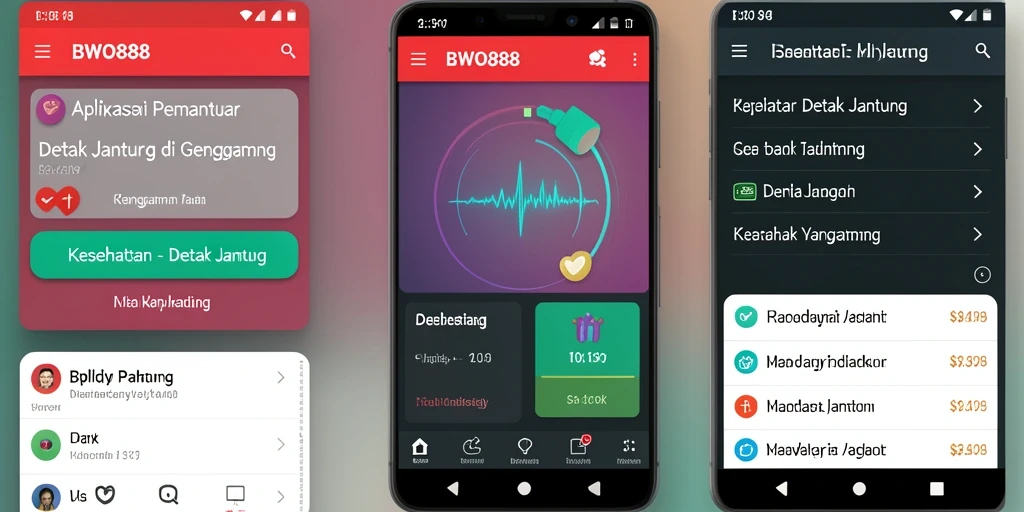 Tampilan antarmuka aplikasi BWO888 untuk pemantauan detak jantung yang jelas dan informatif.