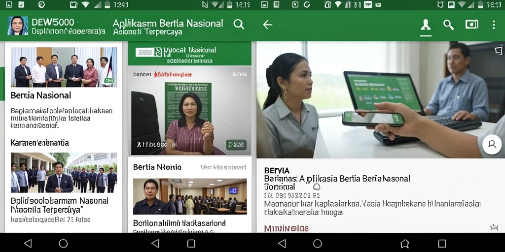 Antarmuka aplikasi DEWI5000 dengan berita nasional terkini.