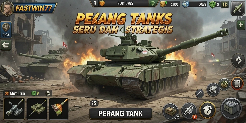 Tangkapan layar dari antarmuka FASTWIN77 dengan tampilan tank bertempur.