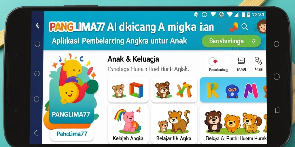 Antarmuka aplikasi PANGLIMA77 untuk belajar huruf dan angka.