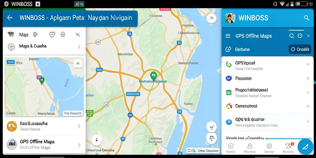 Antarmuka aplikasi >WINBOSS< dengan fungsi GPS Offline Maps yang lengkap.