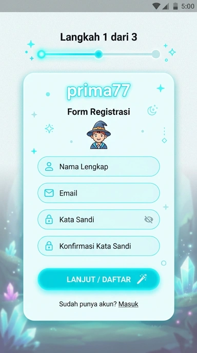 Tampilan halaman daftar prima77